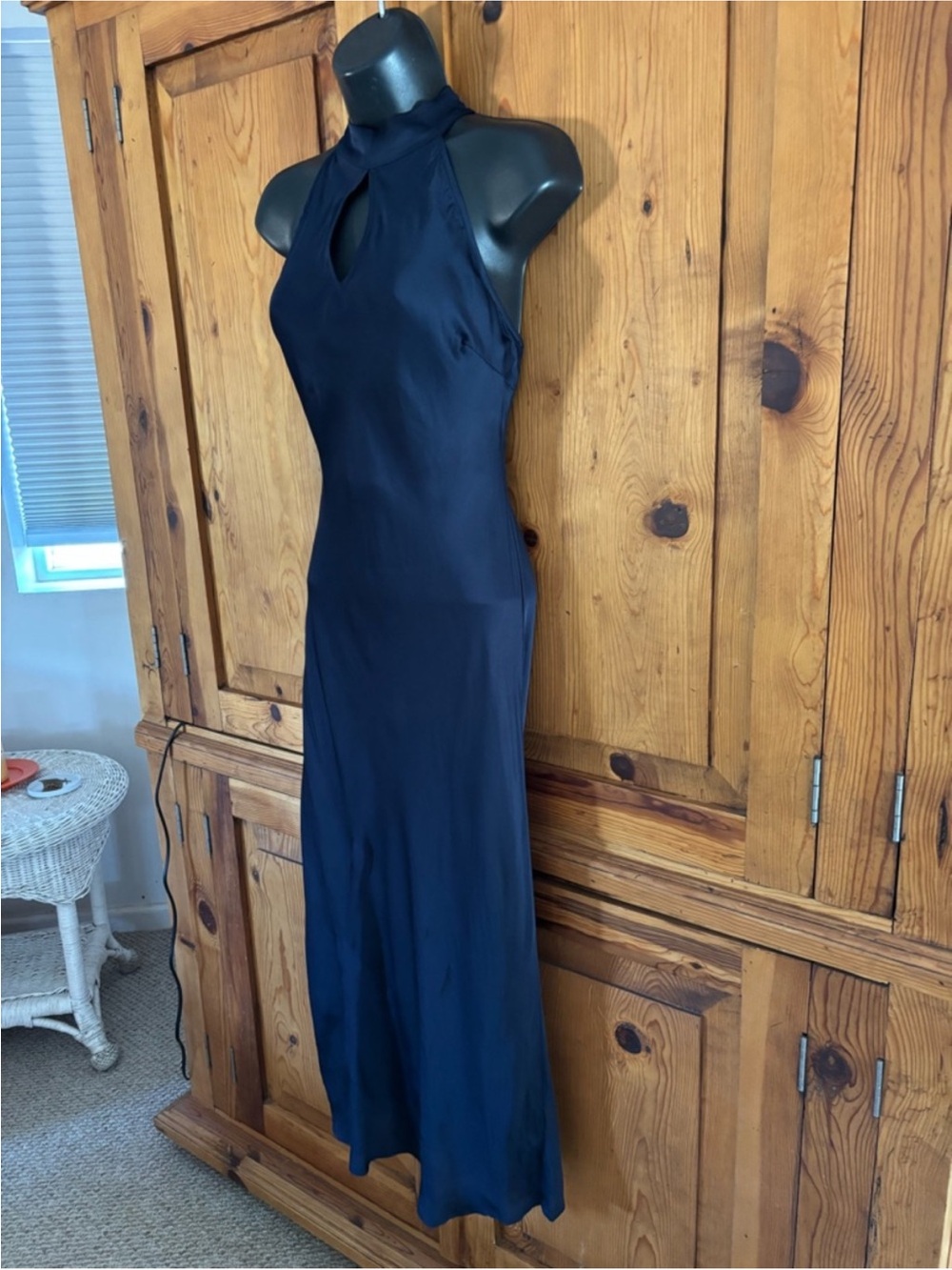 YFB Young Fabulous & Broke navy satin sleeveless midi dress Sz Sm